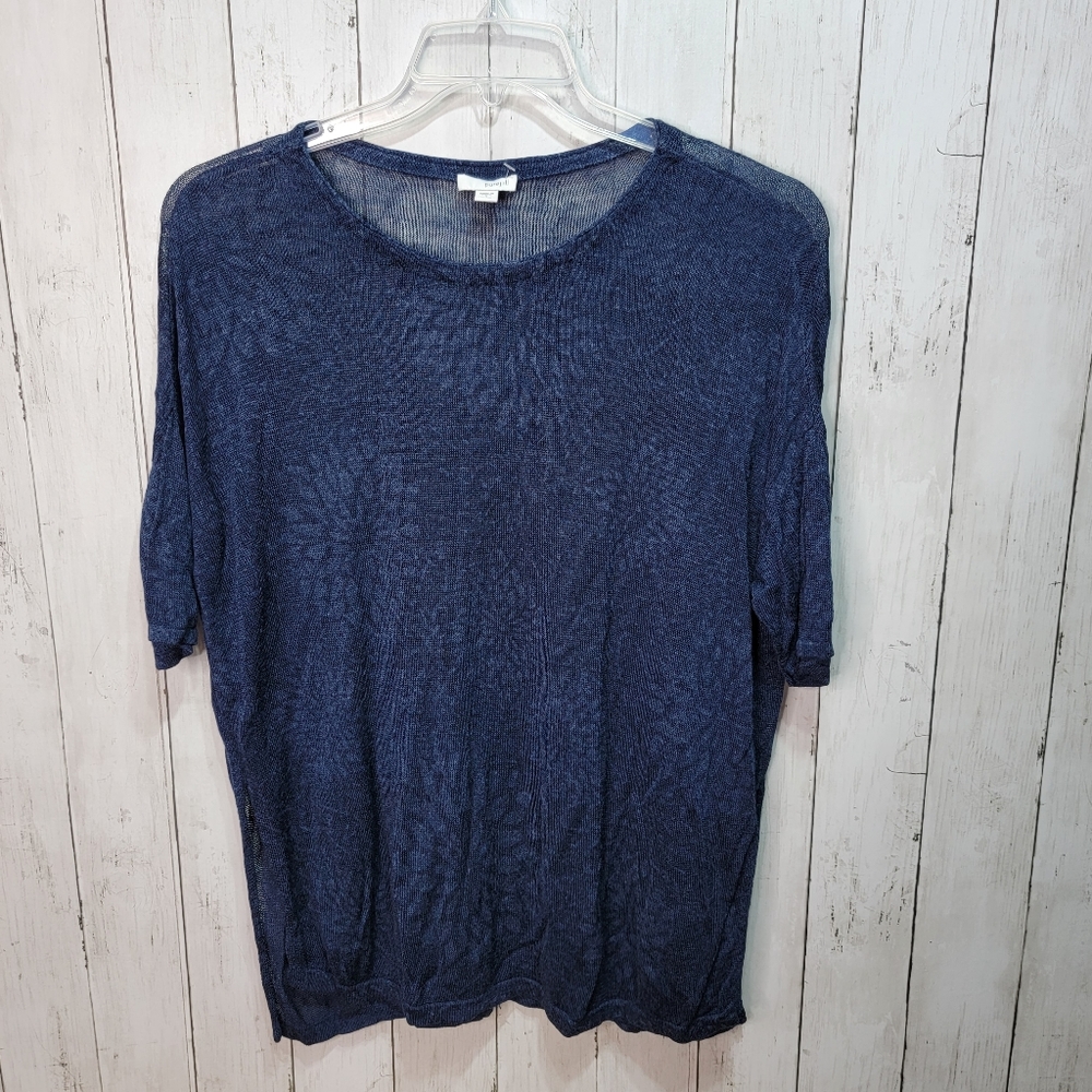 Pure J Jill Women's Size Small Petite Knit Shirt Linen Blend Blue Floral.
